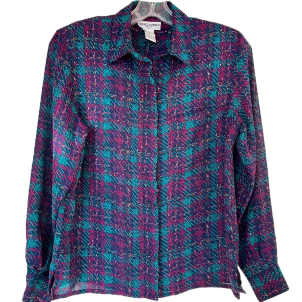Vintage Purple & Teal Plaid Button-Down Shirt - Picture 2 of 16